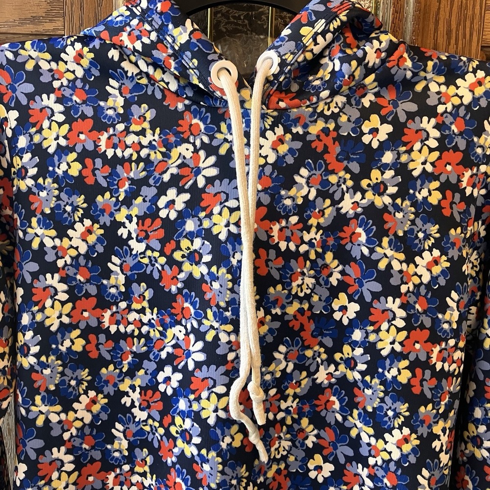 Rag & Bone Navy Blue‎ Floral Drawstring Hoodie Size XXS EUC Boho Cottagecore - Picture 2 of 7
